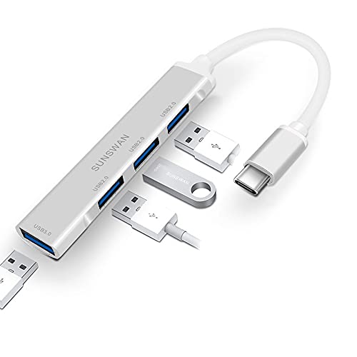 USB C Hub 4 en 1 Mini USB portátil C a USB Adapte Hubs Adaptador Multipuerto para MacBook Air, MacBook Pro, Pad Pro, XPS y más dispositivos USB tipo C plateado