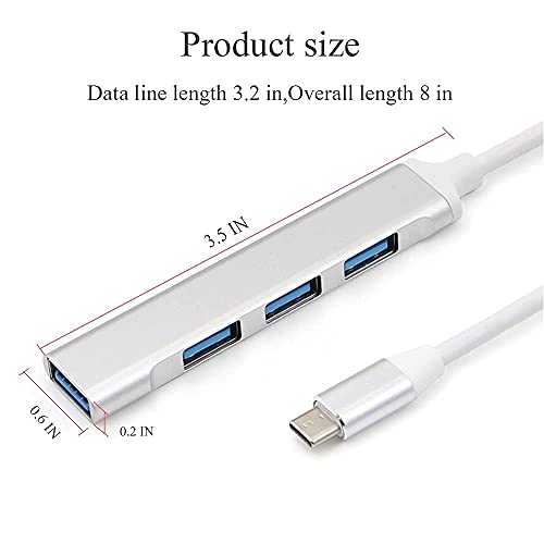 USB C Hub 4 en 1 Mini USB portátil C a USB Adapte Hubs Adaptador Multipuerto para MacBook Air, MacBook Pro, Pad Pro, XPS y más dispositivos USB tipo C plateado