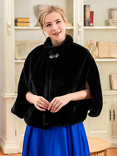 Ushiny - Chal de piel sintética para bodas invernales, estola y bufanda de pelo para mujeres y niñas