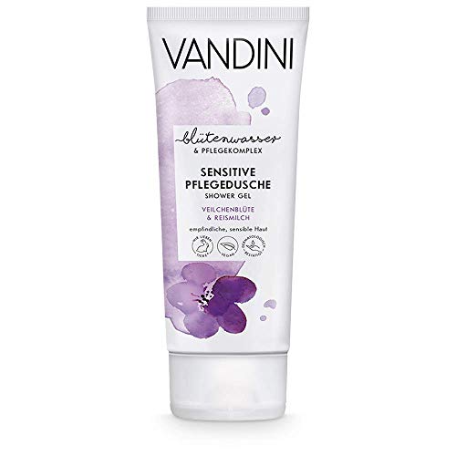 VANDINI gel de ducha para pieles sensibles con flor de violeta y leche de arroz - gel de baño delicado con la piel - Jabón vegano sin siliconas ni parabenos - 1x 200 ml