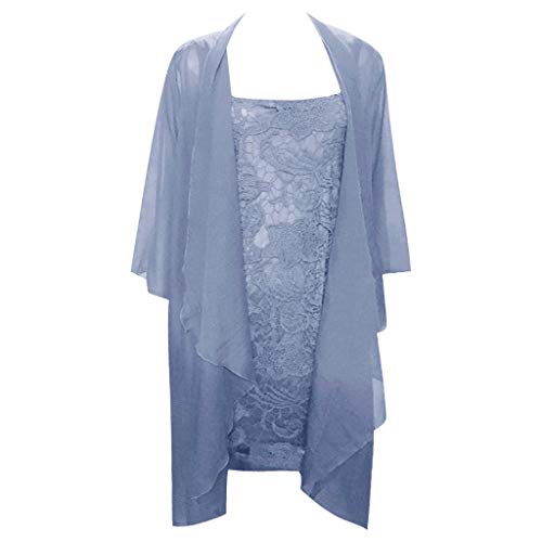 VEMOW Vestido Mujer Moda Dos Piezas Encantador Color sólido Madre deColor sólido la Novia  Cordón Vestidos OtoñO Summer(Azul,2XL)