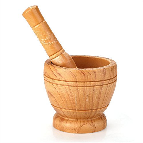 Venta loca Juego de mortero y mortero, tazón de madera para amoladora de mano de cocina para triturar y moler hierbas de ajo, etc.