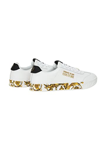 VERSACE JEANS COUTURE Zapatillas deportivas para hombre 72YA3SK6 de piel, color blanco, logotipo y fondo barroco, Color blanco., 41 EU