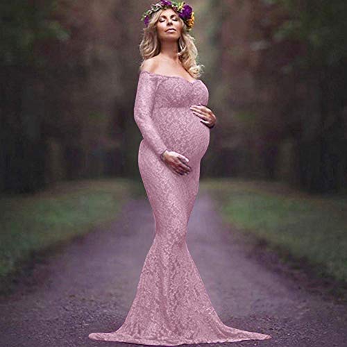 Vestido de embarazo de fotografía elegante, vestido largo de encaje de manga corta para mujer, vestido de boda, fiesta, ceremonia S-XL Manches Longues Violettes. S