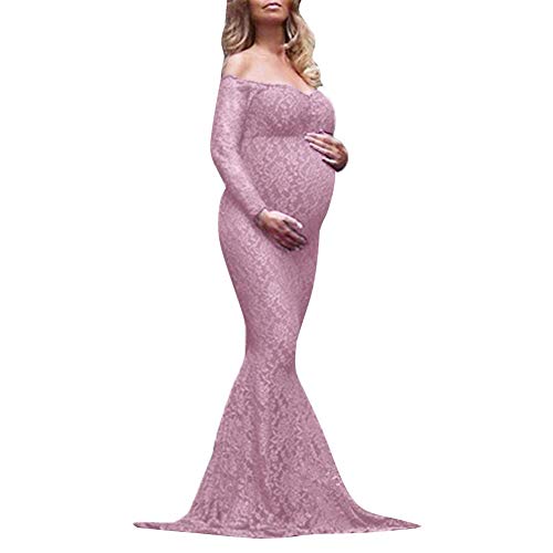 Vestido de embarazo de fotografía elegante, vestido largo de encaje de manga corta para mujer, vestido de boda, fiesta, ceremonia S-XL Manches Longues Violettes. S