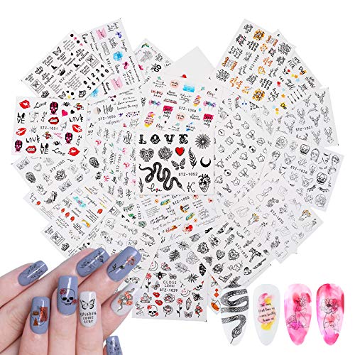 VETPW 32 Hojas Mezclado Pegatinas de Uñas, Nail Art Stickers Calcomanías, Pegatinas Transferencia Agua Calcomanías Uñas Etiquetas Engomadas para Decoración de Uñas Bricolaje