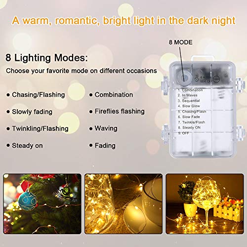 Vicloon Luces LED Exterior, 2Pcs Cadena de Luces LED Impermeable 10M/100 LED, Blanco Cálido Interiores o Exteriores, Decorar para Carnaval,Casa,Navidad,Boda,Halloween y Todas Fiestas