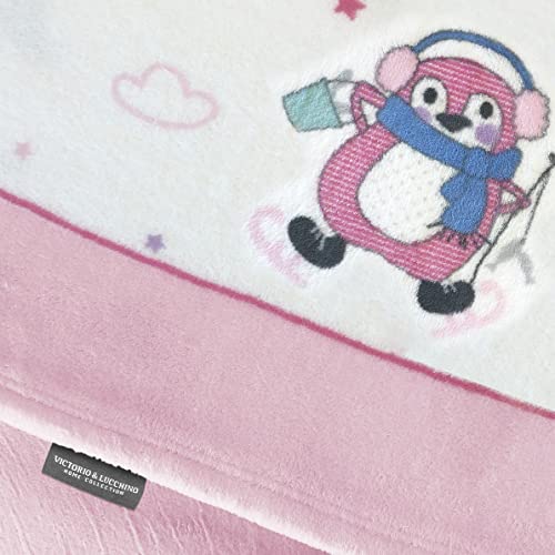 Victorio & Lucchino Juego de sábanas Infantiles Coralina - Modelo Pingüino (Rosa, Cama 90cm)