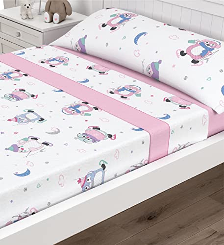Victorio & Lucchino Juego de sábanas Infantiles Coralina - Modelo Pingüino (Rosa, Cama 90cm)