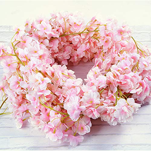VINFUTUR 1.8m×5pcs Guirnalda de Flores Artificiales Cerezo, Guirnalda Flores Falsas Enredadera Colgante de Sakura Artificial Vid de Seda Plantas para Decoración Boda Jardín Balcón Exterior Interior