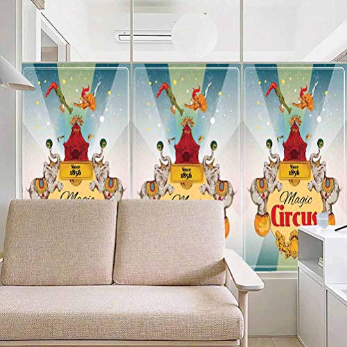 Vinilo adhesivo para ventana de baño con diseño de circo, decoración de circo Magic Circus tienda de campaña de anuncio Vinta, película de vidrio estática para baño, oficina, sala de reuniones y sala