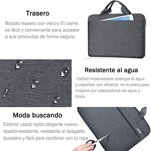 Voova Protectora de 360 Maletin Funda Portatil 14-15.6 Pulgada, Bolsa Ordenador portatil Impermeable Compatible con Macbook Pro 15/16 2020, DELL XPS 15, HP Pavilion, Acer ASUS Chromebook, Gris