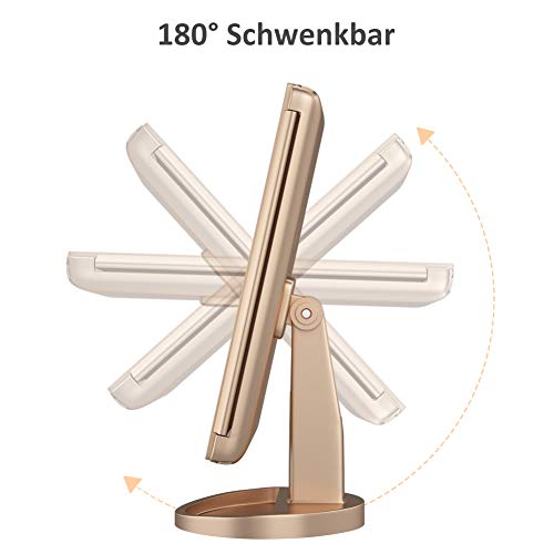 WEILY Espejo de Maquillaje,1x / 2X / 3X Espejo de Maquillaje de Tres Pliegues con 21 Luces LED y Pantalla táctil Ajustable Espejo Iluminado Tocador Espejos cosméticos de encimera (Oro)