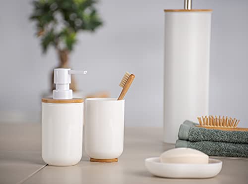 WENKO Dosificador de jabón Posa blanco - Dispensador de jabón líquido Capacidad: 0.33 l, Plástico, 7 x 16.5 x 8 cm, Blanco