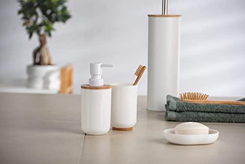 WENKO Dosificador de jabón Posa blanco - Dispensador de jabón líquido Capacidad: 0.33 l, Plástico, 7 x 16.5 x 8 cm, Blanco