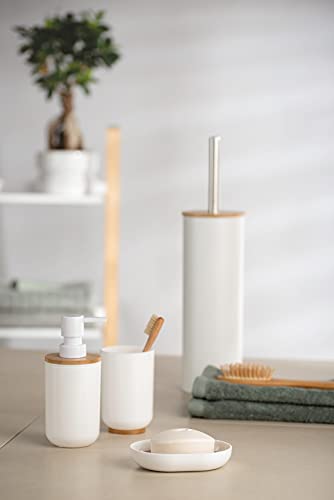 WENKO Dosificador de jabón Posa blanco - Dispensador de jabón líquido Capacidad: 0.33 l, Plástico, 7 x 16.5 x 8 cm, Blanco