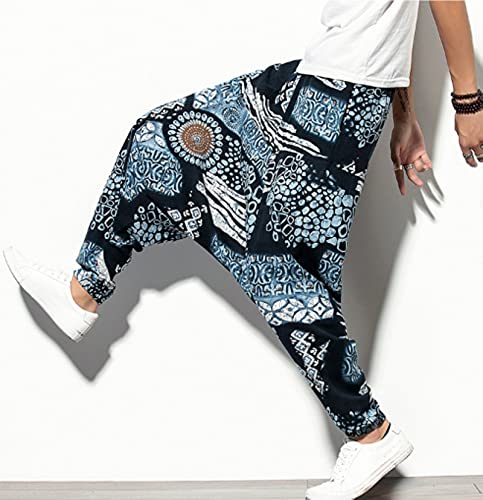 WIITON Pantalones Largos Bohemios Hippie de algodón para Hombres Pantalones de Yoga Aladdin Pantalones Harem Sueltos,Orchids,XXL