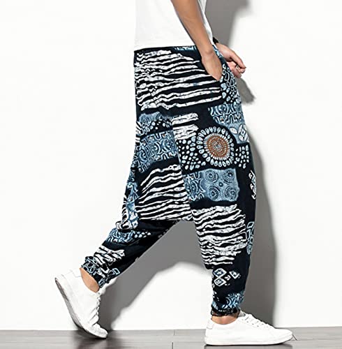 WIITON Pantalones Largos Bohemios Hippie de algodón para Hombres Pantalones de Yoga Aladdin Pantalones Harem Sueltos,Orchids,XXL
