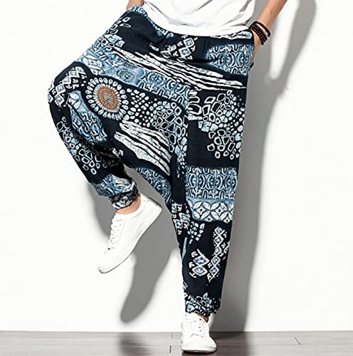 WIITON Pantalones Largos Bohemios Hippie de algodón para Hombres Pantalones de Yoga Aladdin Pantalones Harem Sueltos,Orchids,XXL