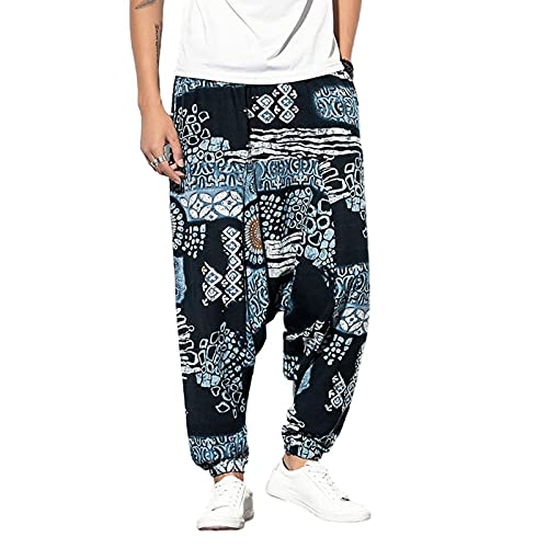 WIITON Pantalones Largos Bohemios Hippie de algodón para Hombres Pantalones de Yoga Aladdin Pantalones Harem Sueltos,Orchids,XXL