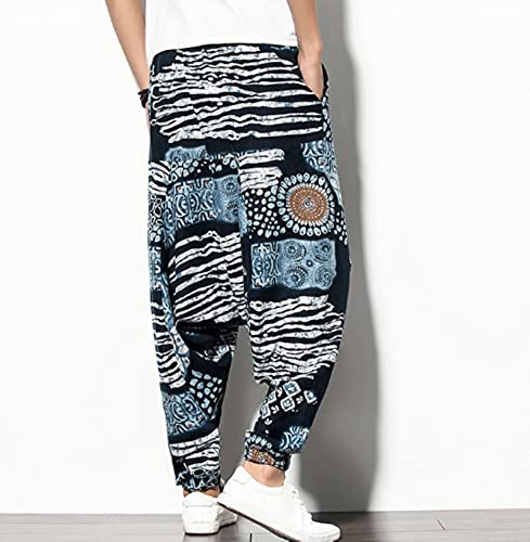 WIITON Pantalones Largos Bohemios Hippie de algodón para Hombres Pantalones de Yoga Aladdin Pantalones Harem Sueltos,Orchids,XXL