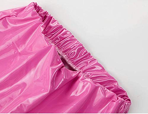 Women Bodycon Sexy Mini Pencil Skirt PU Leather High Waist Bright Straight A-Line Tight Club Nightout Wear (Pink, L)