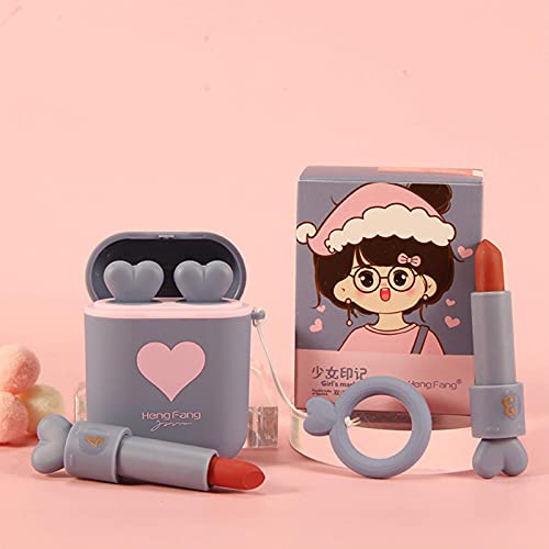 XIAOYAYA Lápiz Labial Portátil En Forma De Corazón, Lápiz Labial Estilo Auricular, Caja De Juego De Lápiz Labial De Dos Colores, Maquillaje De Lápiz Labial Impermeable, De Larga Duración, Hidratante