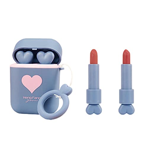 XIAOYAYA Lápiz Labial Portátil En Forma De Corazón, Lápiz Labial Estilo Auricular, Caja De Juego De Lápiz Labial De Dos Colores, Maquillaje De Lápiz Labial Impermeable, De Larga Duración, Hidratante