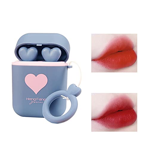 XIAOYAYA Lápiz Labial Portátil En Forma De Corazón, Lápiz Labial Estilo Auricular, Caja De Juego De Lápiz Labial De Dos Colores, Maquillaje De Lápiz Labial Impermeable, De Larga Duración, Hidratante