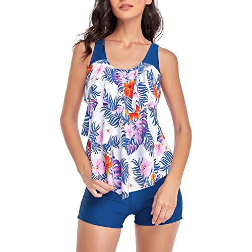XIAWEN Tankini Vintage para Mujer, Traje de baño con Estampado de Hojas, Bikini de Cintura Alta, Bikini Multicolor con Lazo en la Espalda, bañador Dividido para Mujer, Ropa de Playa