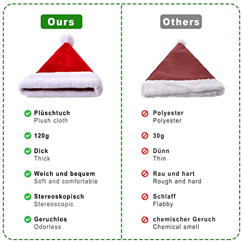 Yefun Sombrero de Navidad, Sombrero de Papá Noel Adultos para Hombre Mujer, Sombrero de Papá Noel, Gorro navideño, Gorro de Papá Noel Adornos Navidad Navideña Roja & blanco (1 Pack)