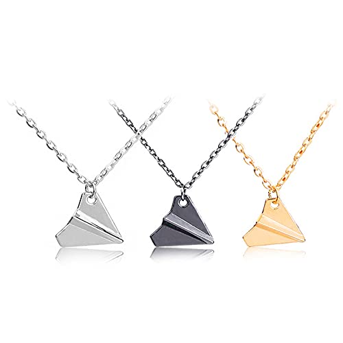 YGCHEN Collar Avión de Papel Plata Collar con Colgante Mujer Joyería de Aleación Necklace Set para Cumpleaños, Halloween, Navidad, San Valentín Regalos