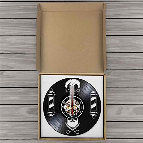 YINU, Letrero de peluquería, Reloj Decorativo de Pared, Bigote, Caballero, Juego de Herramientas de peluquería, Reloj de Pared con Registro de Vinilo Vintage, Regalos de peluquería