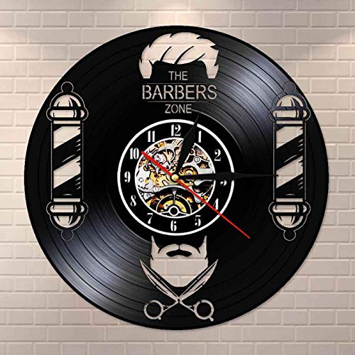 YINU, Letrero de peluquería, Reloj Decorativo de Pared, Bigote, Caballero, Juego de Herramientas de peluquería, Reloj de Pared con Registro de Vinilo Vintage, Regalos de peluquería