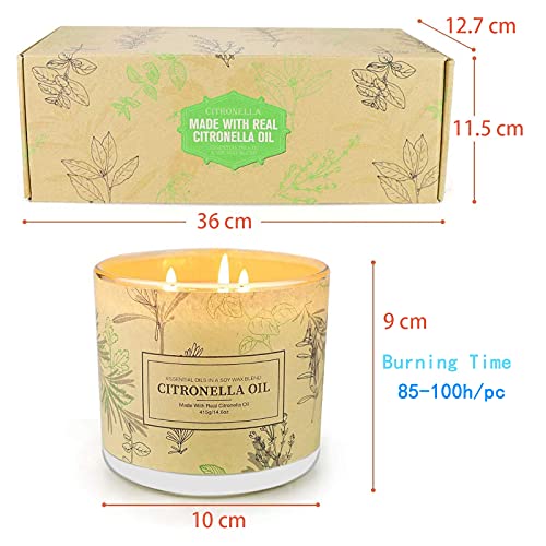 Yinuo Candle Velas de citronela, 3 x 750g Velas de tarro de citronela perfumadas, Cera de soja natural Velas de interior al aire libre para el hogar, patio, jardín, camping, Regalos de verano