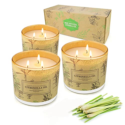 Yinuo Candle Velas de citronela, 3 x 750g Velas de tarro de citronela perfumadas, Cera de soja natural Velas de interior al aire libre para el hogar, patio, jardín, camping, Regalos de verano