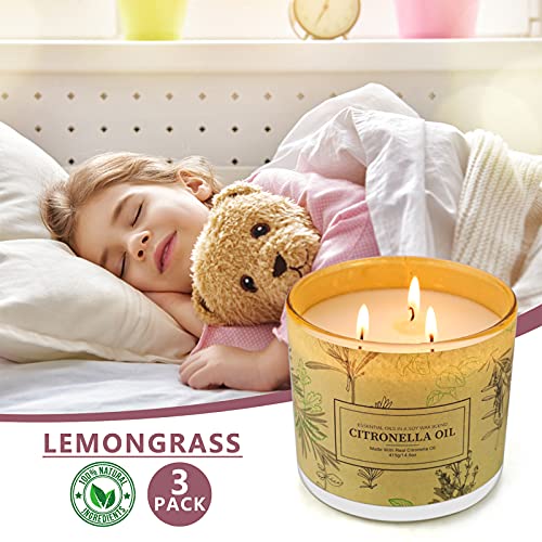 Yinuo Candle Velas de citronela, 3 x 750g Velas de tarro de citronela perfumadas, Cera de soja natural Velas de interior al aire libre para el hogar, patio, jardín, camping, Regalos de verano