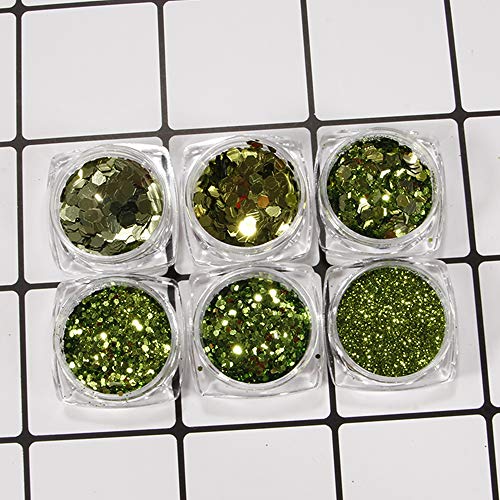 YOFASEN 6 piezas de Purpurina de Cara de Brillo Grueso - Decoración de Arte de Uñas Glitter Crafts Lentejuela Conjunto Mixto Mejilla Maquillaje de Labios DIY Decoración, Verde 2
