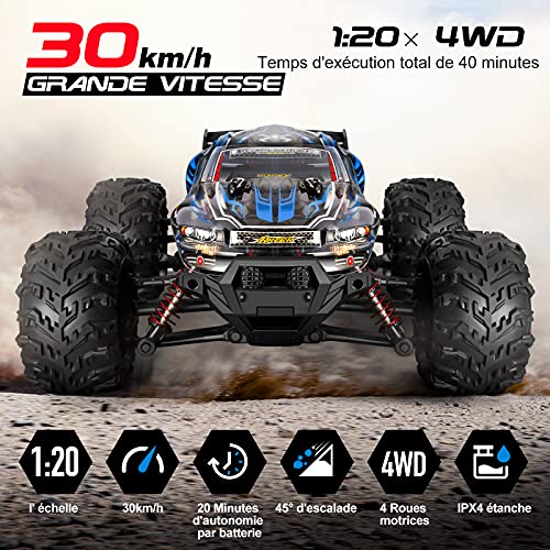 YONCHER YC100 Coche Teledirigido, 1:20 Offroad 4WD RC Coche con 30+ Kmh, 2.4GHz Crawler Camiones de Control Remoto Juguete con 2 Baterías 40min Tiempo de Juego, Regalo para Niños y Adultos