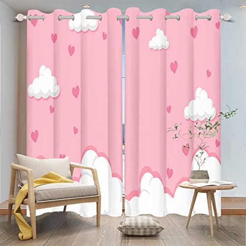 YongFoto 140x229cm Cortinas Opacas de San Valentín Corazón amor rosa dulce Nubes blancas Tema de princesa Feliz Día San Valentín para Cortinas Ventana Salón Dormitorio, juego de 2 Paneles con Agujeros
