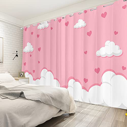 YongFoto 140x229cm Cortinas Opacas de San Valentín Corazón amor rosa dulce Nubes blancas Tema de princesa Feliz Día San Valentín para Cortinas Ventana Salón Dormitorio, juego de 2 Paneles con Agujeros