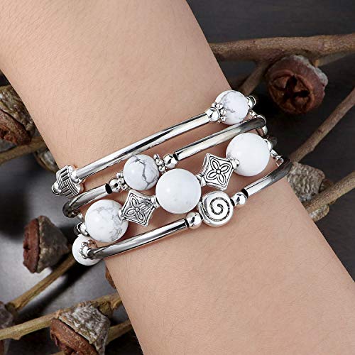 YooAi Pulsera Wrap Bracelet Bohemian Beaded Bracelet Multicolor Turquoise Elastic Stackable Colgante Pulsera para Mujer (WhiteTurquoise)
