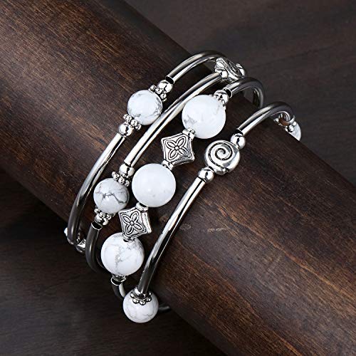 YooAi Pulsera Wrap Bracelet Bohemian Beaded Bracelet Multicolor Turquoise Elastic Stackable Colgante Pulsera para Mujer (WhiteTurquoise)