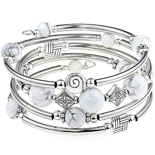 YooAi Pulsera Wrap Bracelet Bohemian Beaded Bracelet Multicolor Turquoise Elastic Stackable Colgante Pulsera para Mujer (WhiteTurquoise)