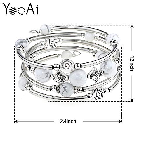 YooAi Pulsera Wrap Bracelet Bohemian Beaded Bracelet Multicolor Turquoise Elastic Stackable Colgante Pulsera para Mujer (WhiteTurquoise)