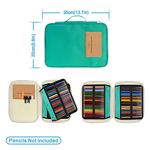 YOUSHARES - Estuche para lápices de colores de piel sintética con 200 + 16 compartimentos, gran capacidad, para lápices de colores Prismacolor, lápices de colores Crayola(verde)