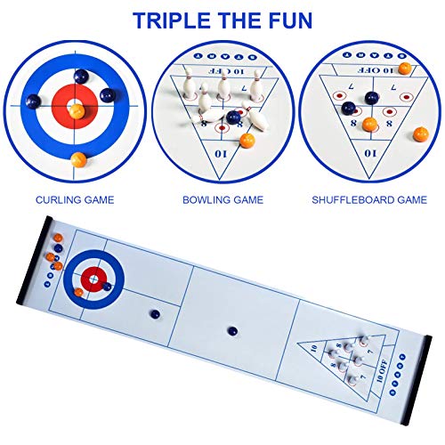 YZILXY Juego De Curling De Mesa - Tapete De Juegos De Bolos De Mesa 3 En 1 para Adultos, Niños Y Familias Diversión - para Almacenamiento Compacto En Interiores O Viajes a Partir De 6 Años