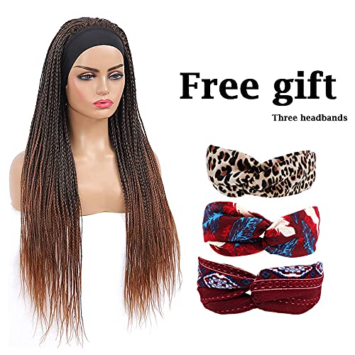 ZeniRuec Venda Box Trenzas Peluca Ombre Brown Largo Trenzaed Africano Peluca Sintético Trenzaing Beauty Pelo Natural Cabello para Mujer/Men with 3 Vendas Dark Brown 26 inch