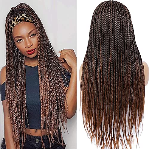 ZeniRuec Venda Box Trenzas Peluca Ombre Brown Largo Trenzaed Africano Peluca Sintético Trenzaing Beauty Pelo Natural Cabello para Mujer/Men with 3 Vendas Dark Brown 26 inch