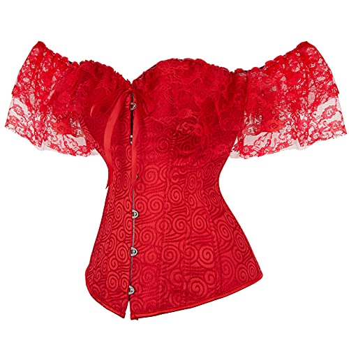 Zukmuk Corsé de mujer Corsé elegante de encaje Corsé Vintage de ceremonia nupcial floral con cordón abdominal cinturón en cintura sexy a la moda, rojo, S